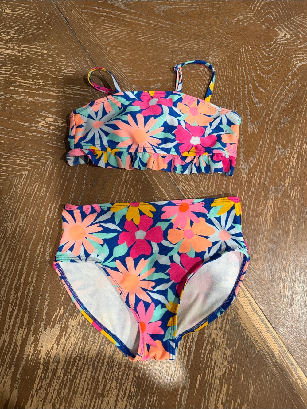 Cat & Jack Girls' Navy Floral Bikini Set with Pink, Peach & Yellow Flowers